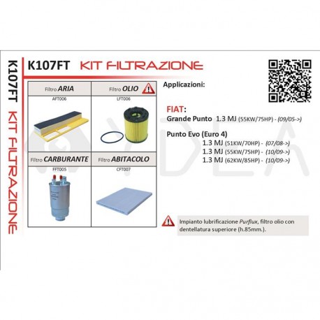 Ydea K107FT Kit Filtrazione Fiat Grande Punto 1.3 MJ Punto Evo 1.3 MJ PURFLUX