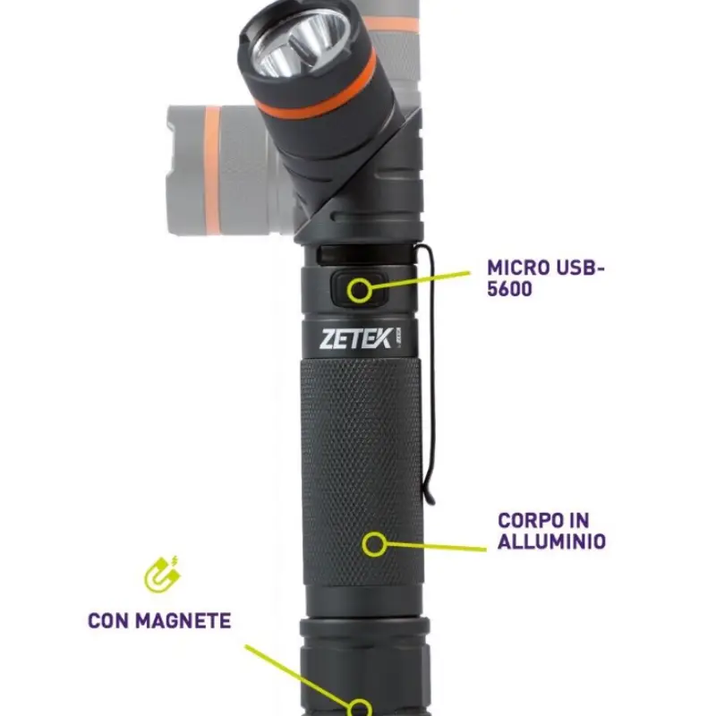Foto 2: Torcia LED Ricaricabile Magnetica Snodabile ZECA KB440 90°