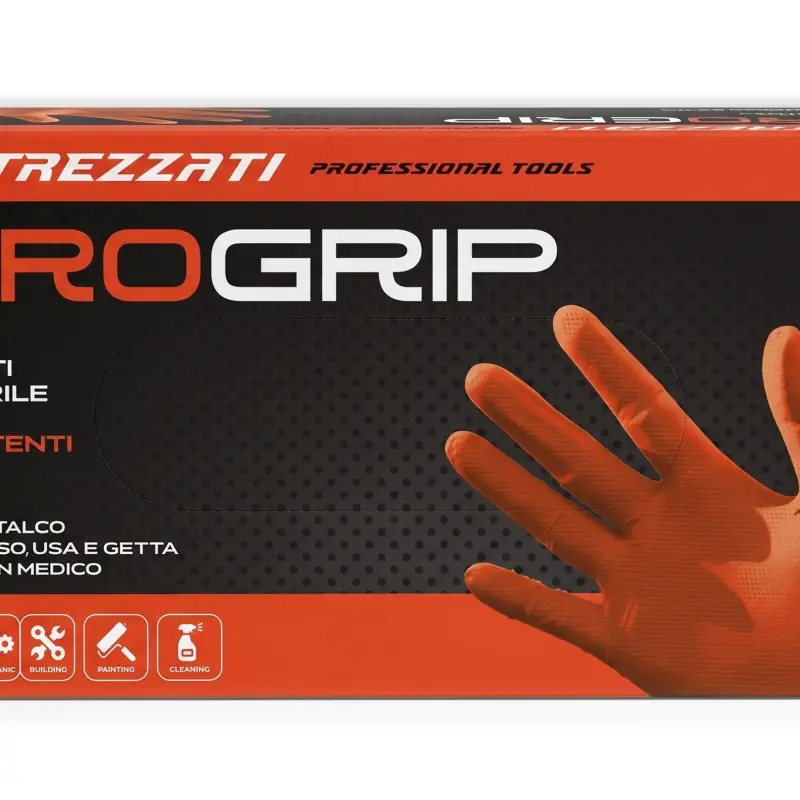 Guanti in Nitrile Arancioni PRO GRIP 8 gr Senza Talco 50 Pezzi - M