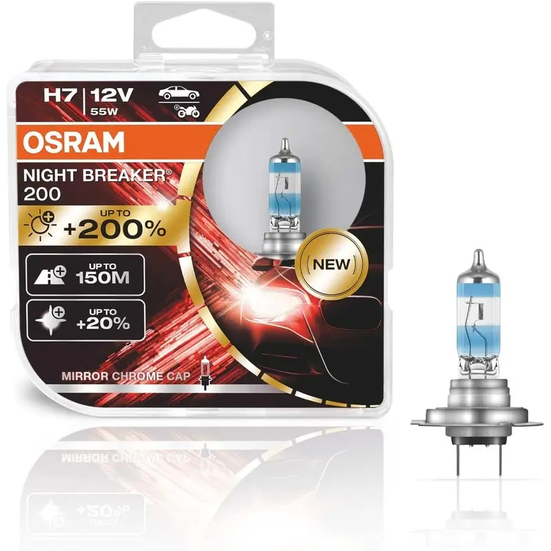 Lampade Alogene H7 OSRAM Night Breaker 200 12V 55W +200% Luce