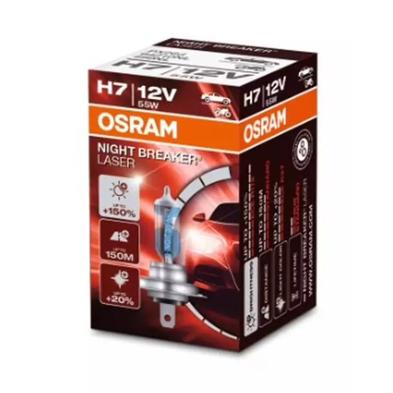 Lampade Alogene H7 OSRAM Night Breaker Laser 12V 55W +150% Luce (Coppia)