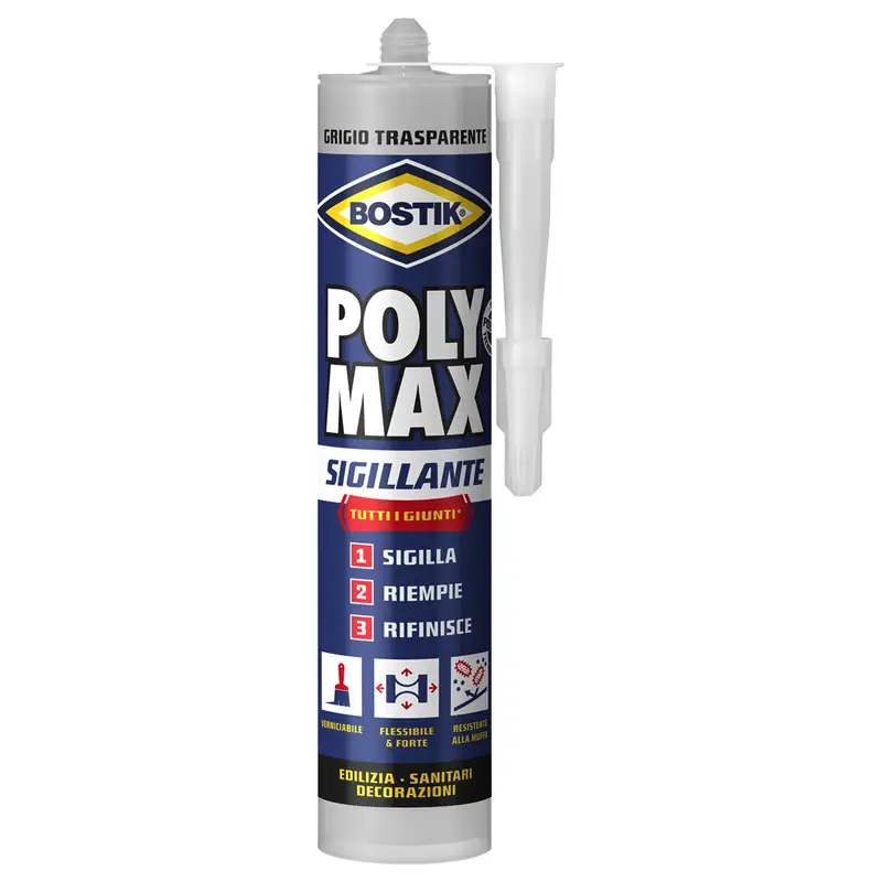 Sigillante Universale Bostik Poly Max 280 ml Elastico e Verniciabile per Interni ed Esterni - GRIGIO