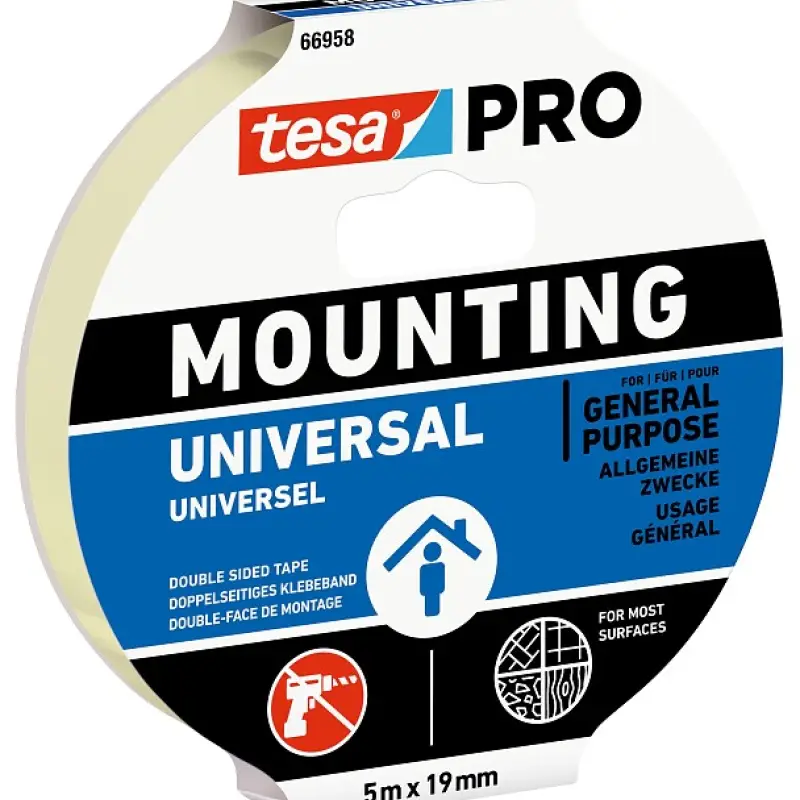 Nastro Biadesivo Universale Senza Forare 19 mm x 1,5 m tesa Mounting PRO