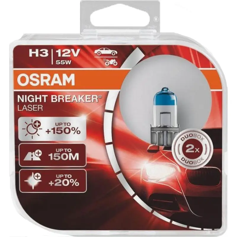 Lampade H3 OSRAM Night Breaker Laser 12V 55W +150% Luce Kit 2 Pezzi